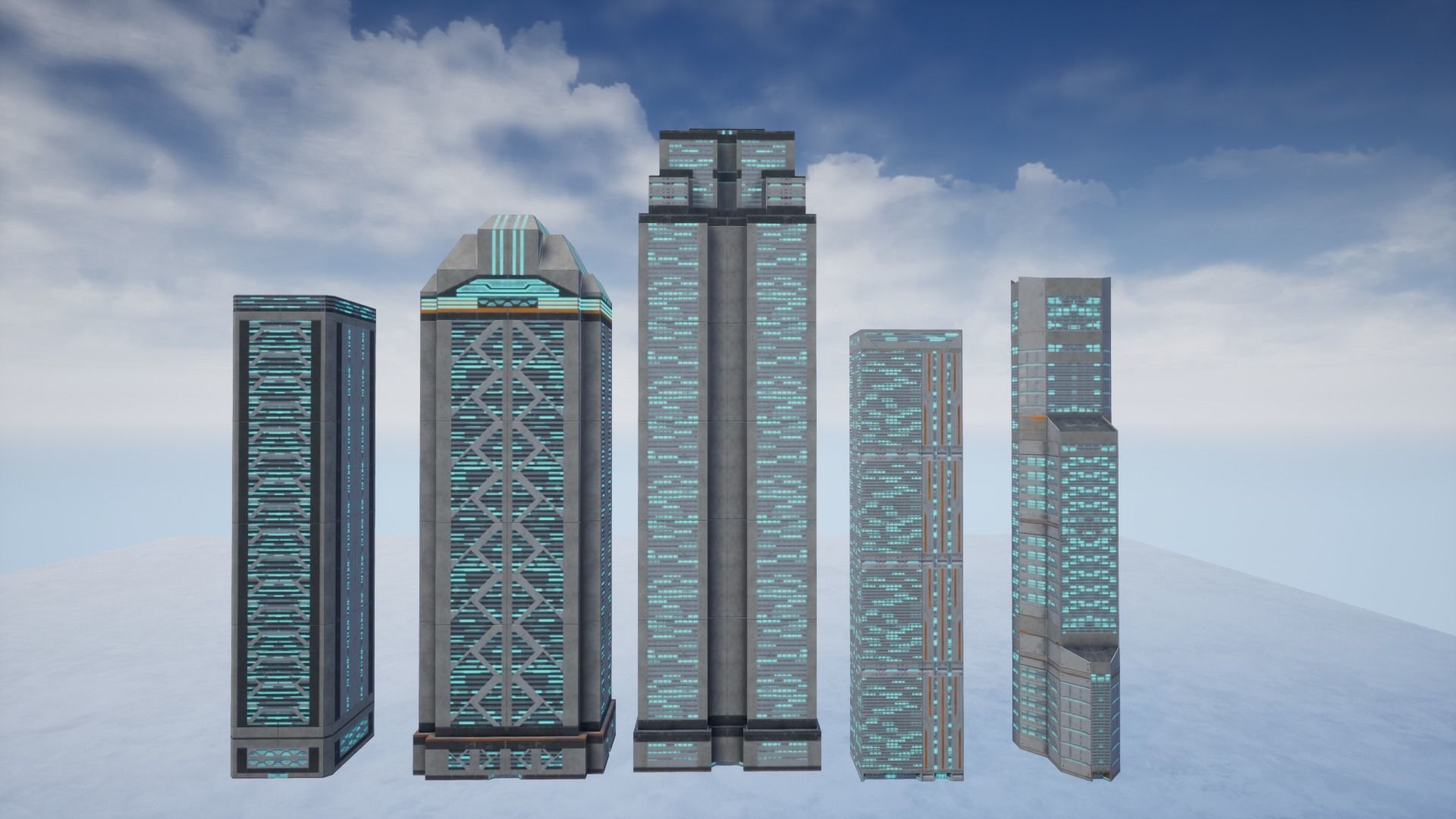 15 Sci Fi Buildings Set  Low-poly 3D model_10