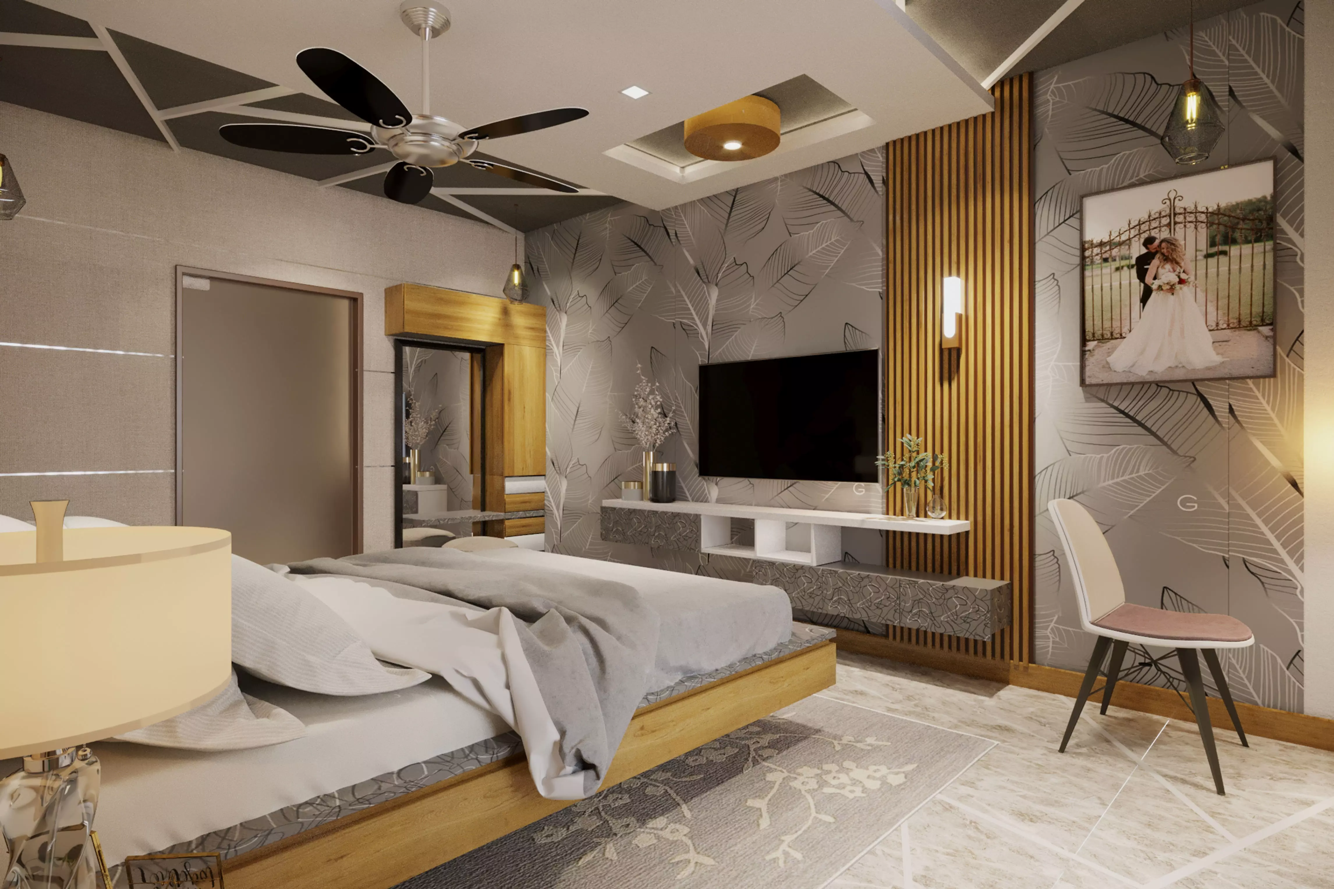 Modern Bedroom Interior 3D model_0