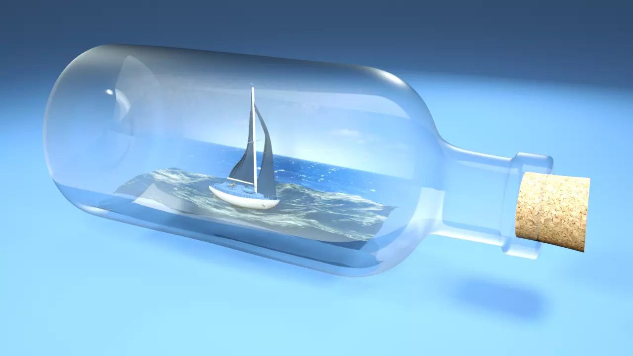 Ship into a bottle Animation Free 3D model_0