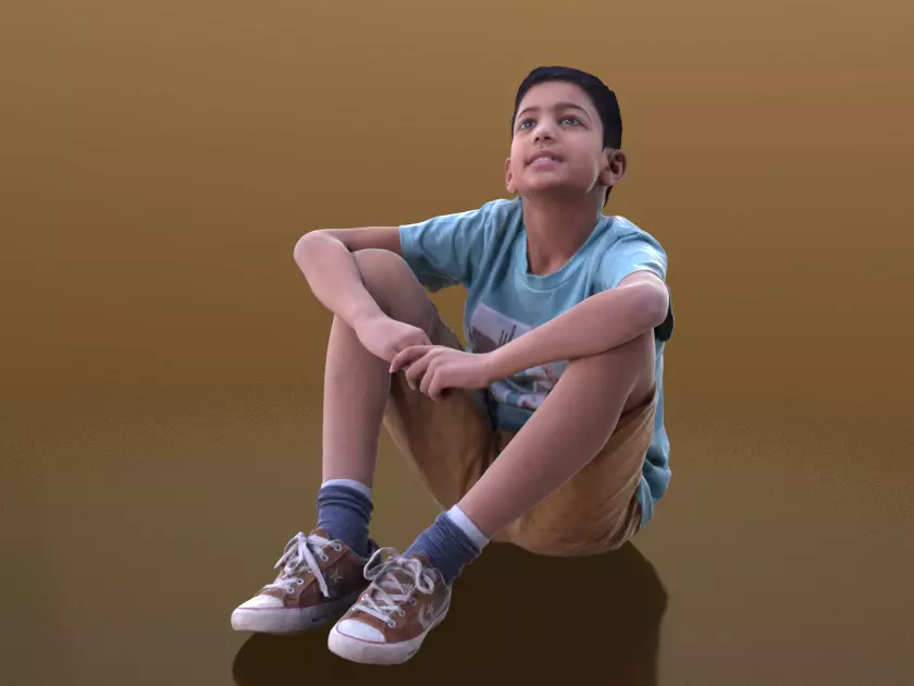 Amal 10218 - Sitting Casual Child Low-poly 3D model_0