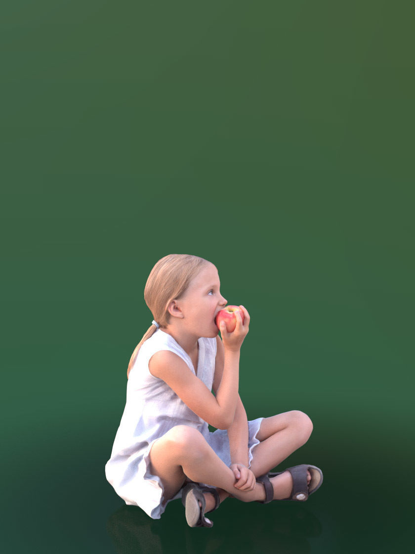Lilly 10251 - Sitting eating Girl Low-poly 3D model_2