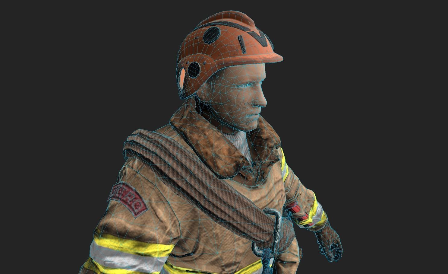 Firefighter character Low-poly 3D model_3
