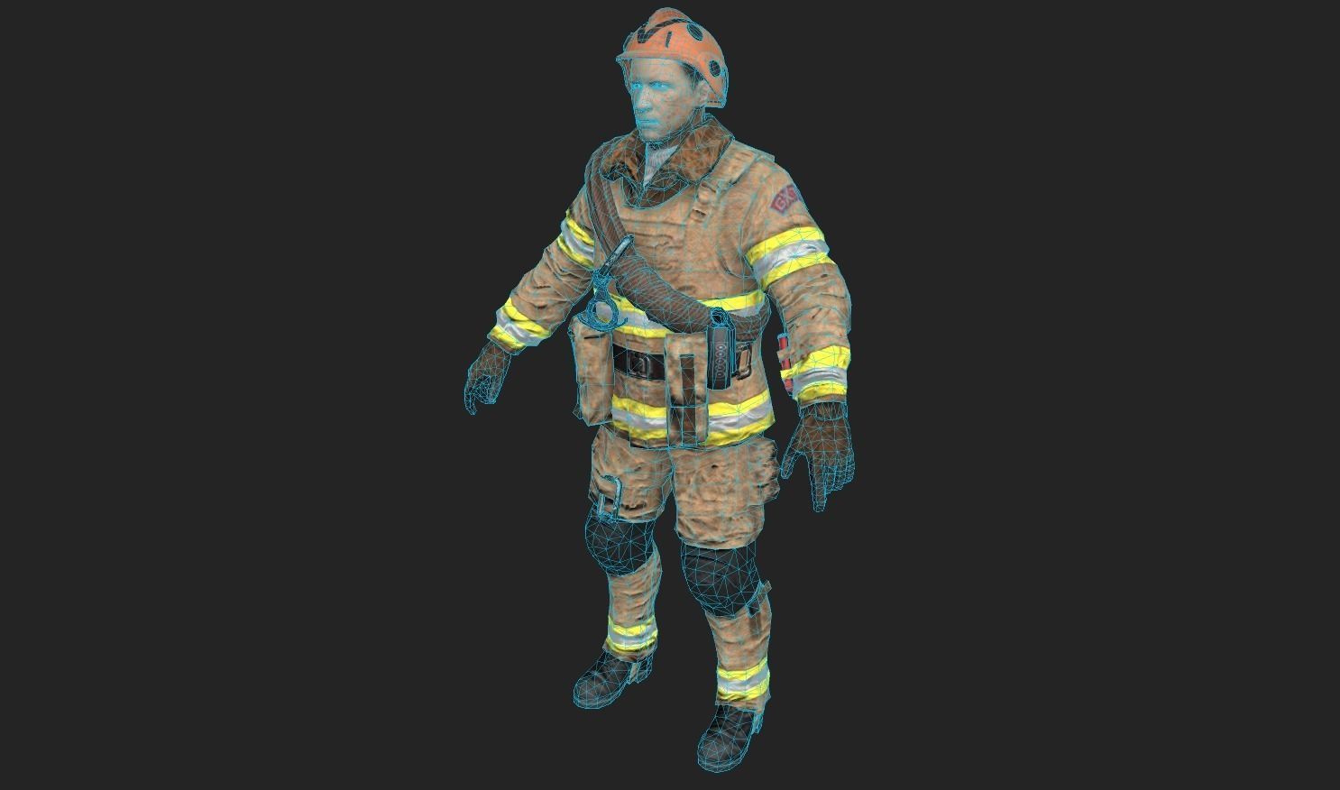 Firefighter character Low-poly 3D model_1