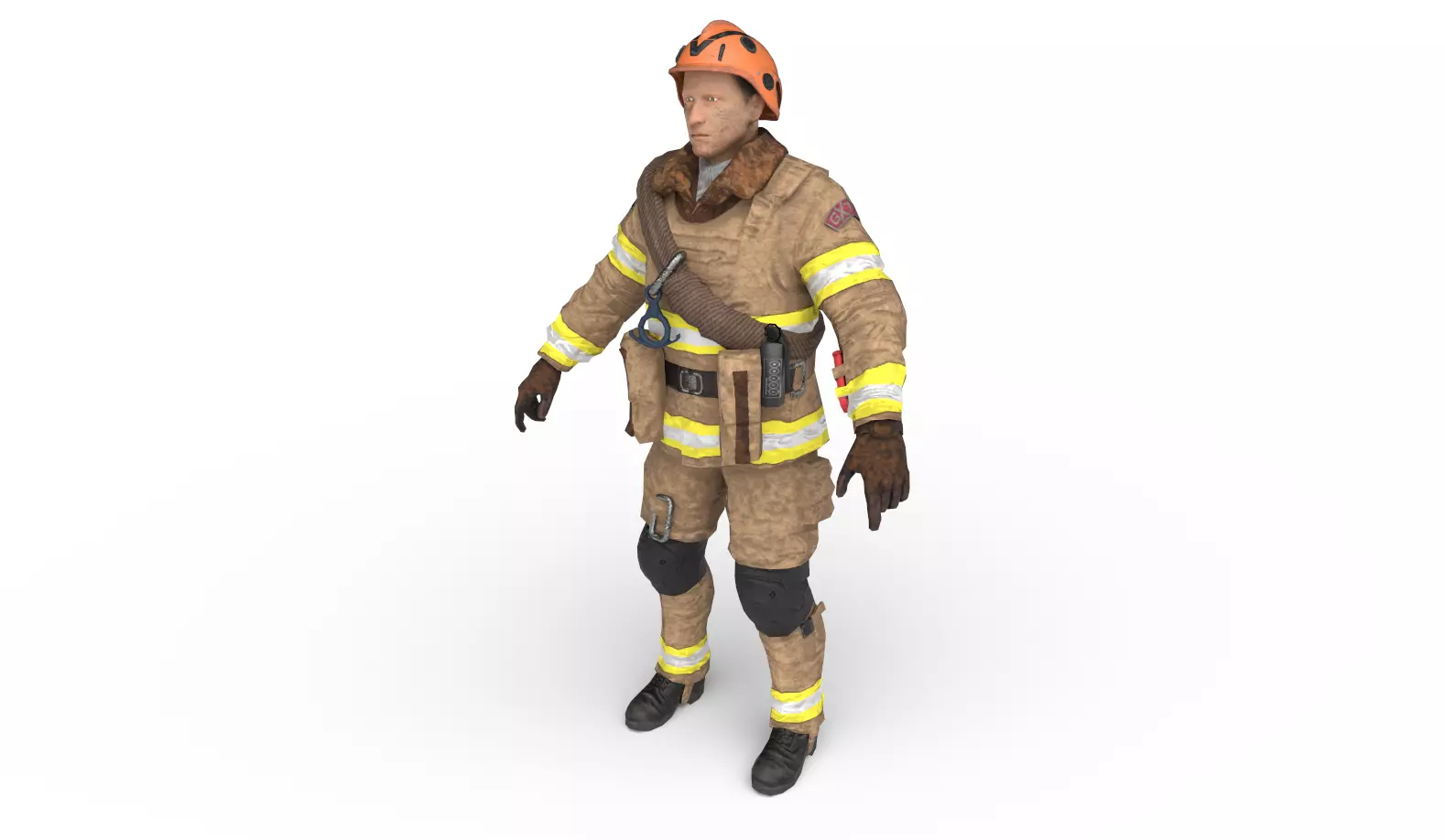 Firefighter character Low-poly 3D model_0