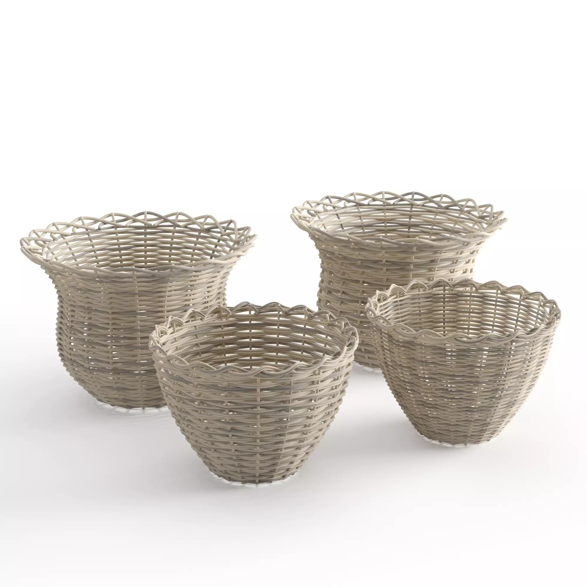 Rattan Baskets Set 3D model_0