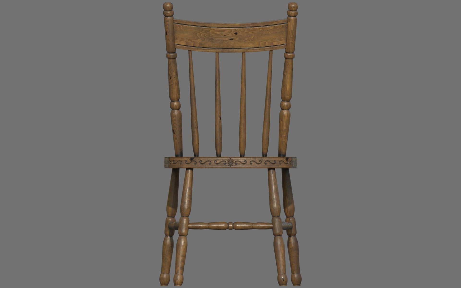 Antique Wooden Chair Low-poly 3D model_4
