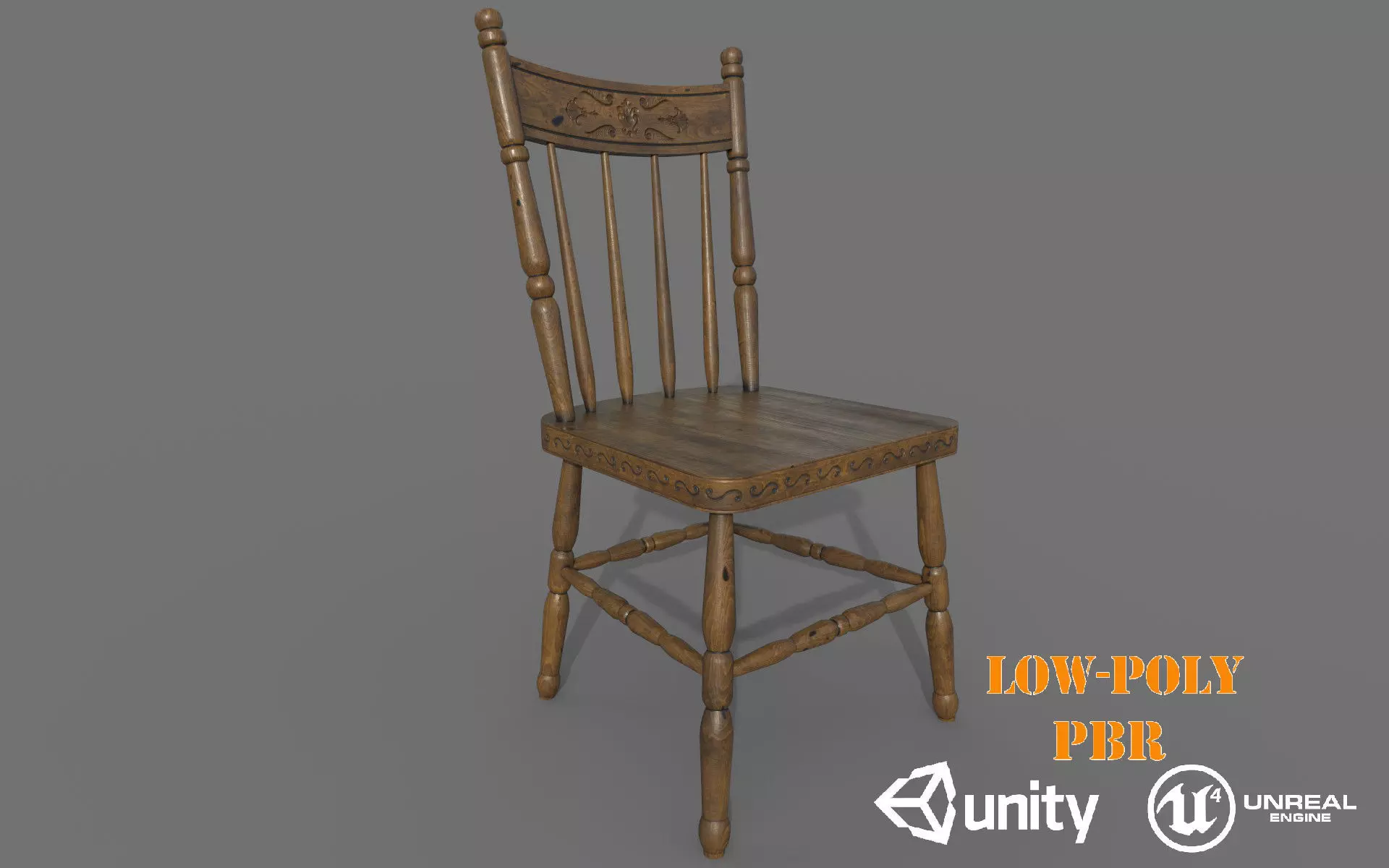 Antique Wooden Chair Low-poly 3D model_0