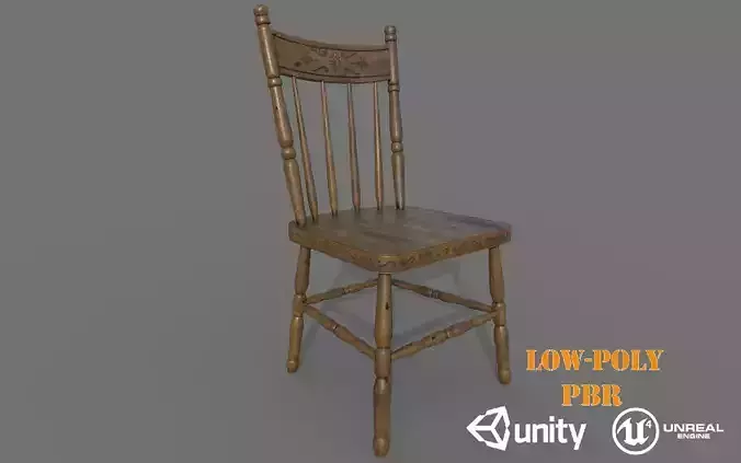 Antique Wooden Chair Low-poly 3D model