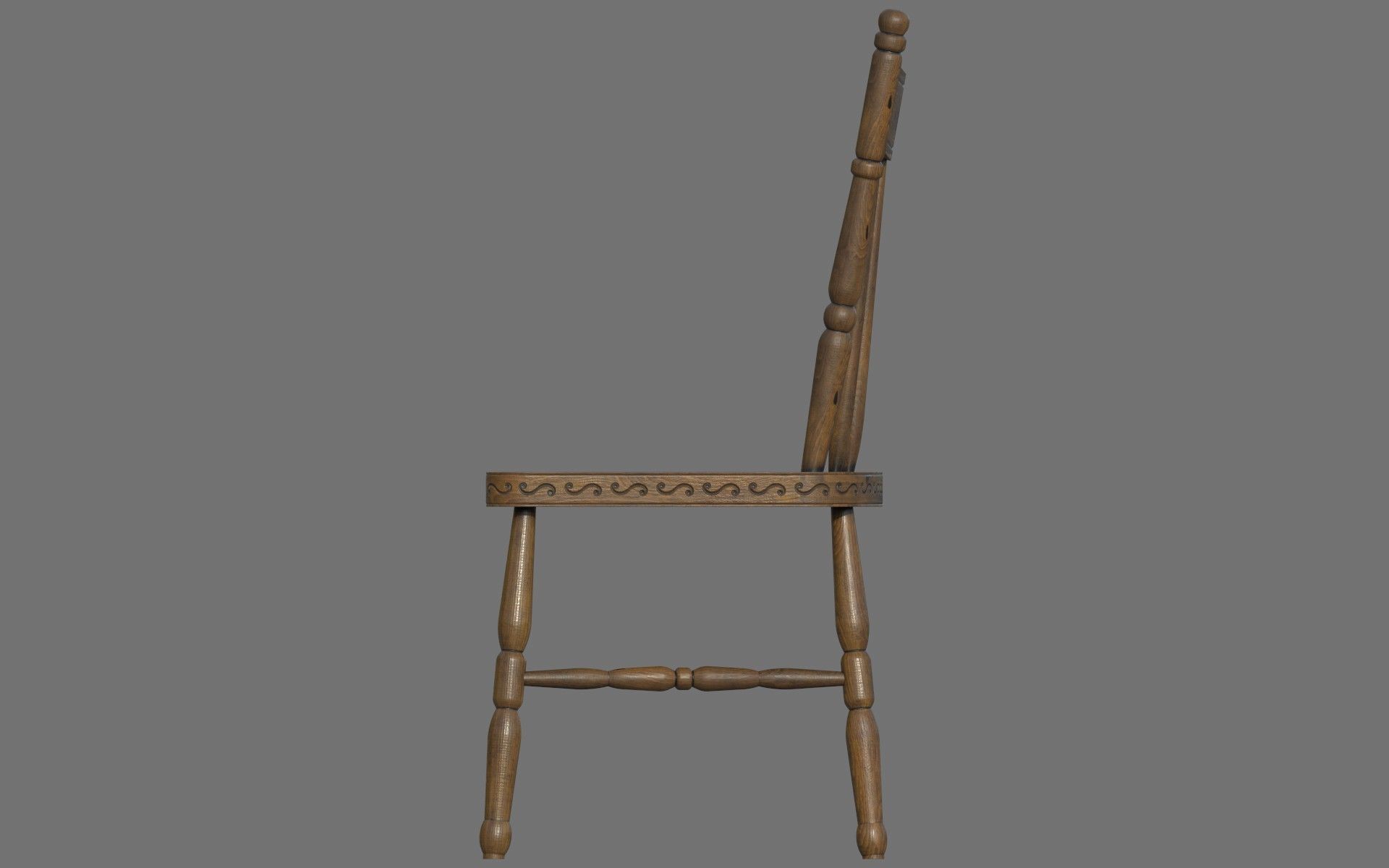Antique Wooden Chair Low-poly 3D model_3