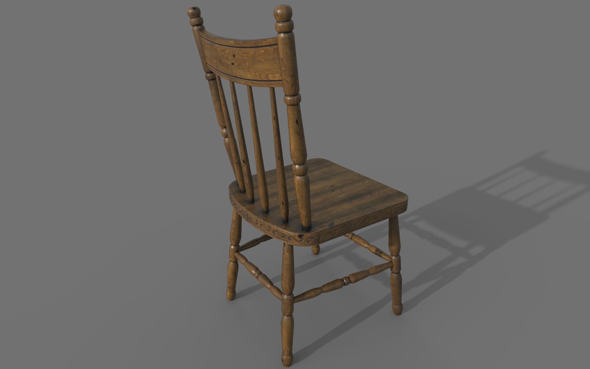 Antique Wooden Chair Low-poly 3D model_11