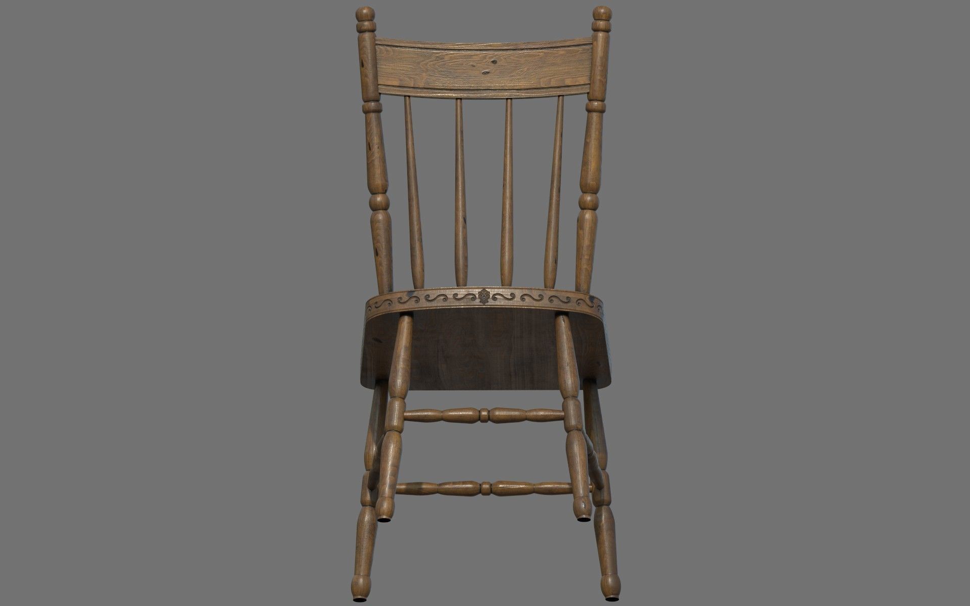 Antique Wooden Chair Low-poly 3D model_19