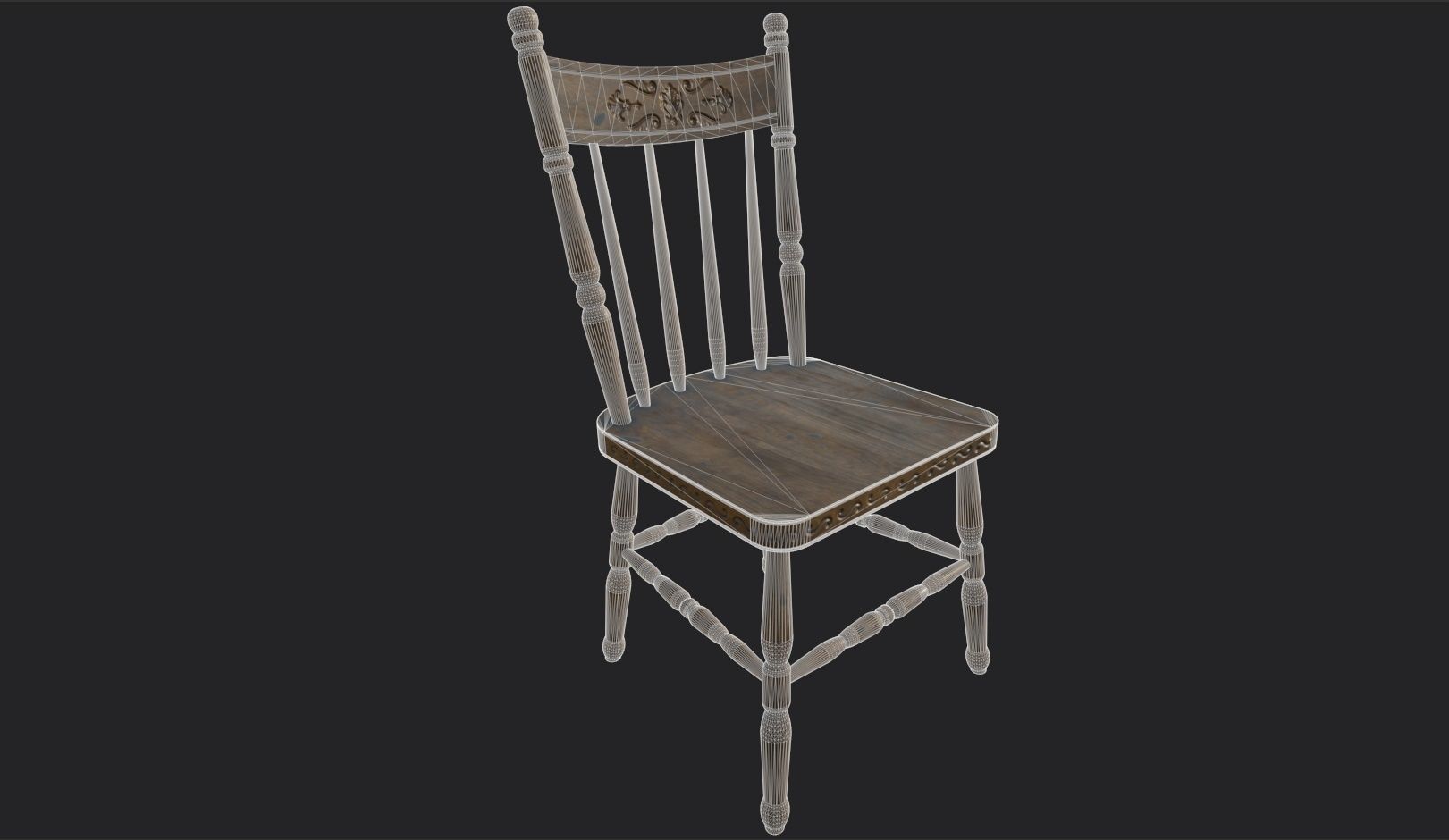 Antique Wooden Chair Low-poly 3D model_25