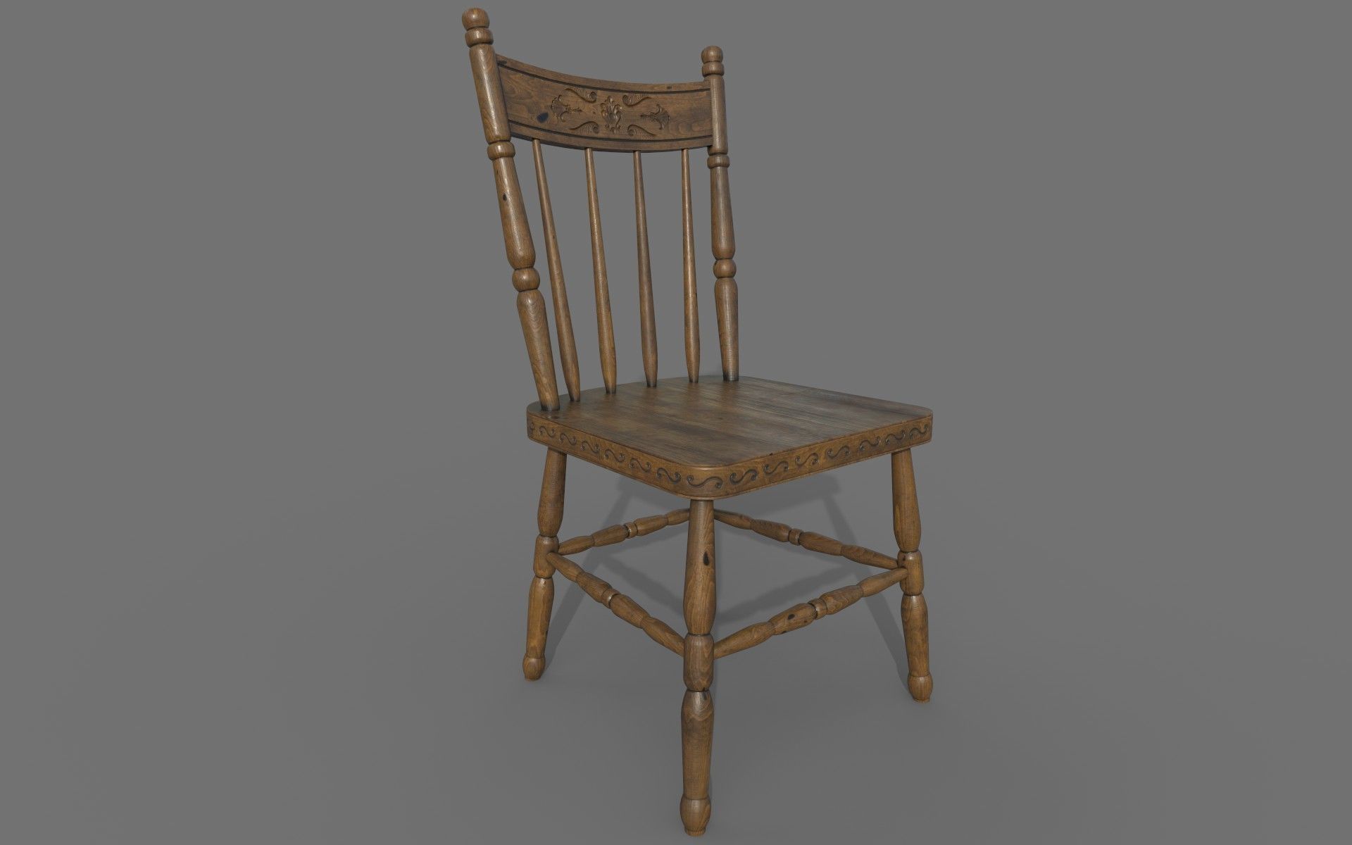 Antique Wooden Chair Low-poly 3D model_1