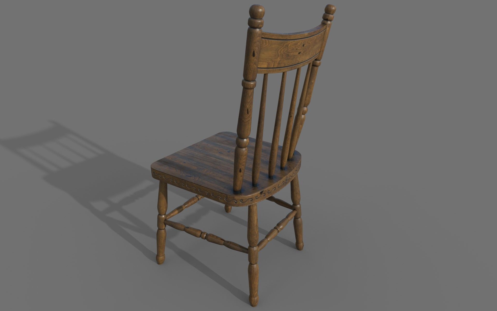 Antique Wooden Chair Low-poly 3D model_10