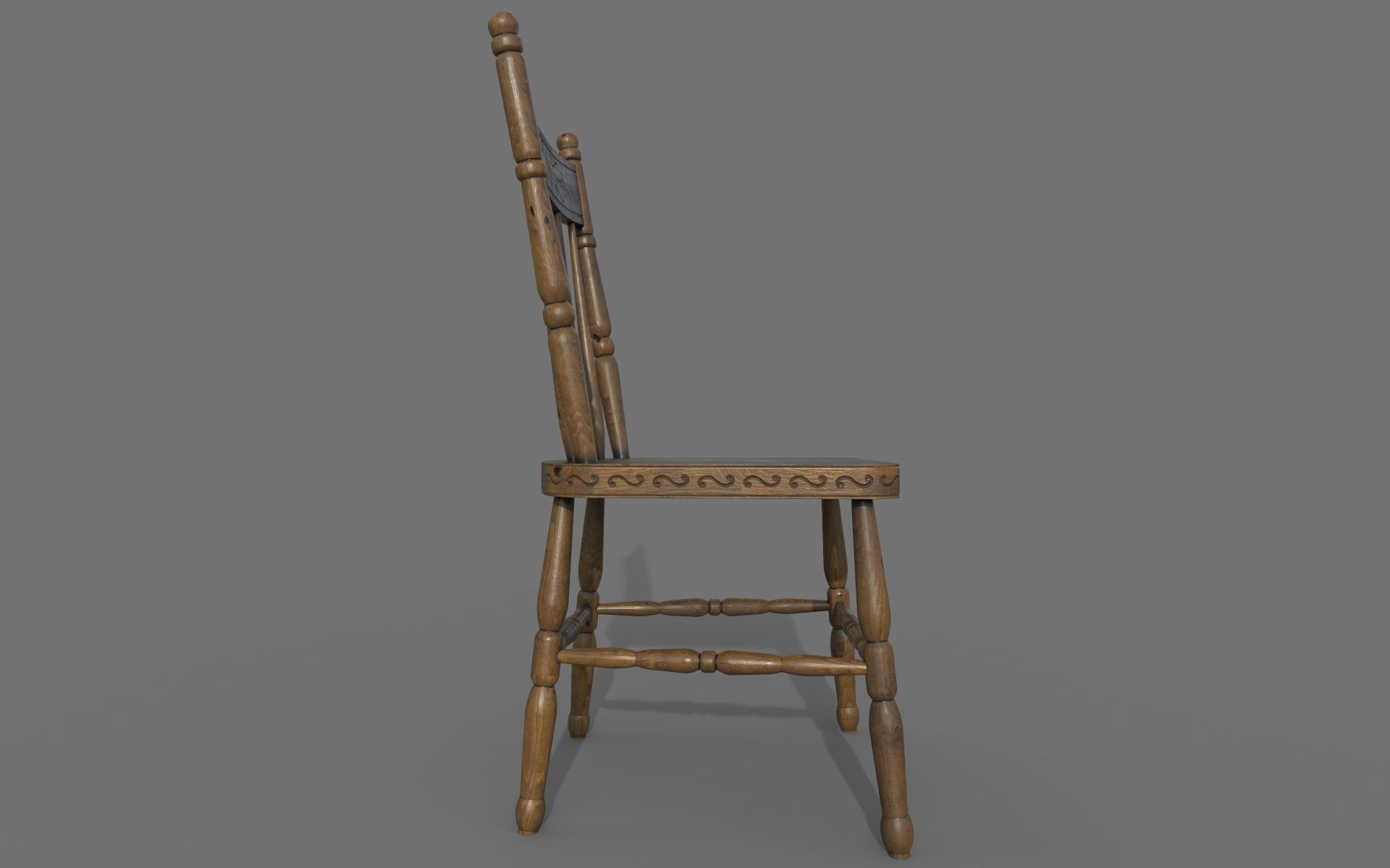Antique Wooden Chair Low-poly 3D model_13