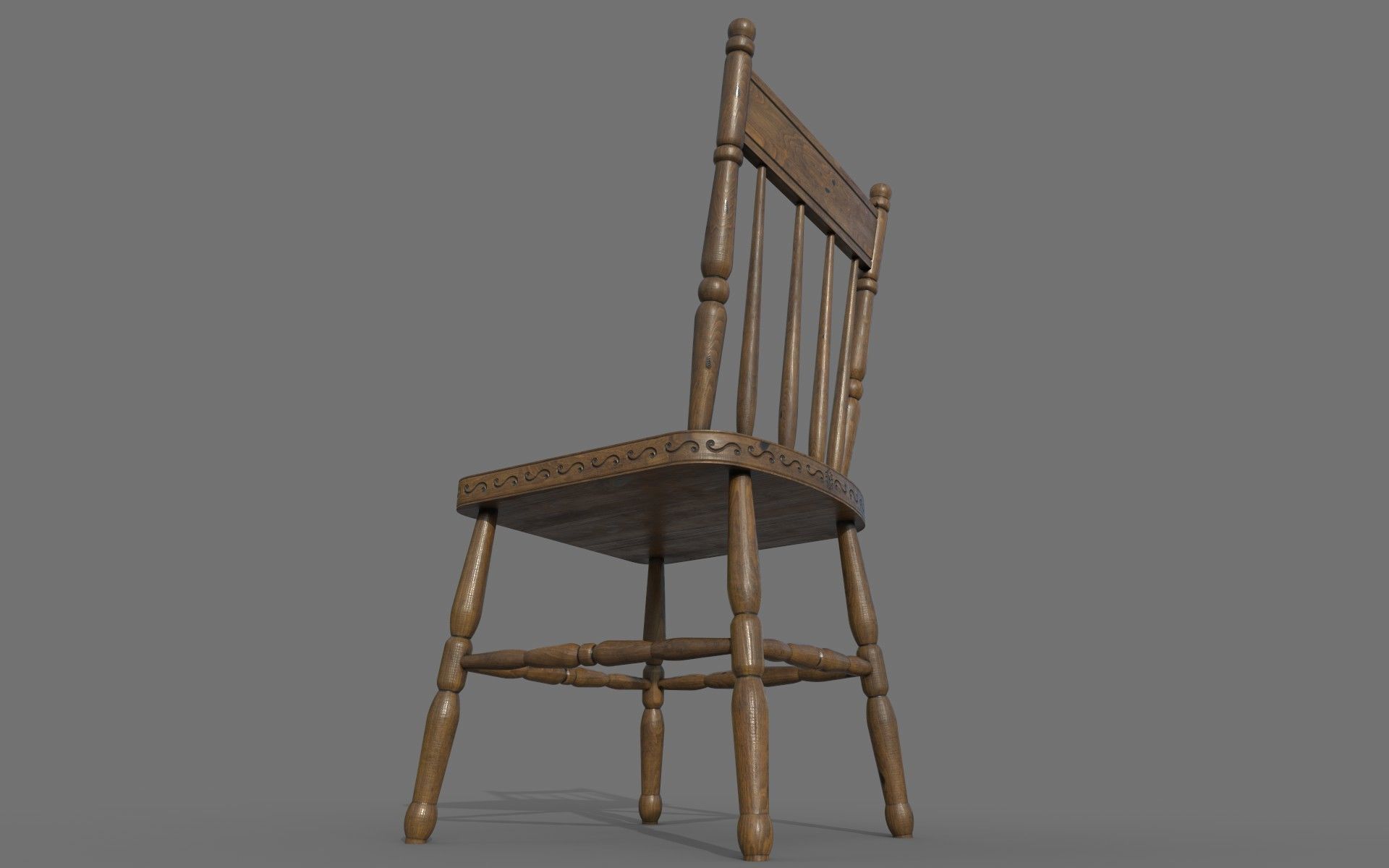 Antique Wooden Chair Low-poly 3D model_15