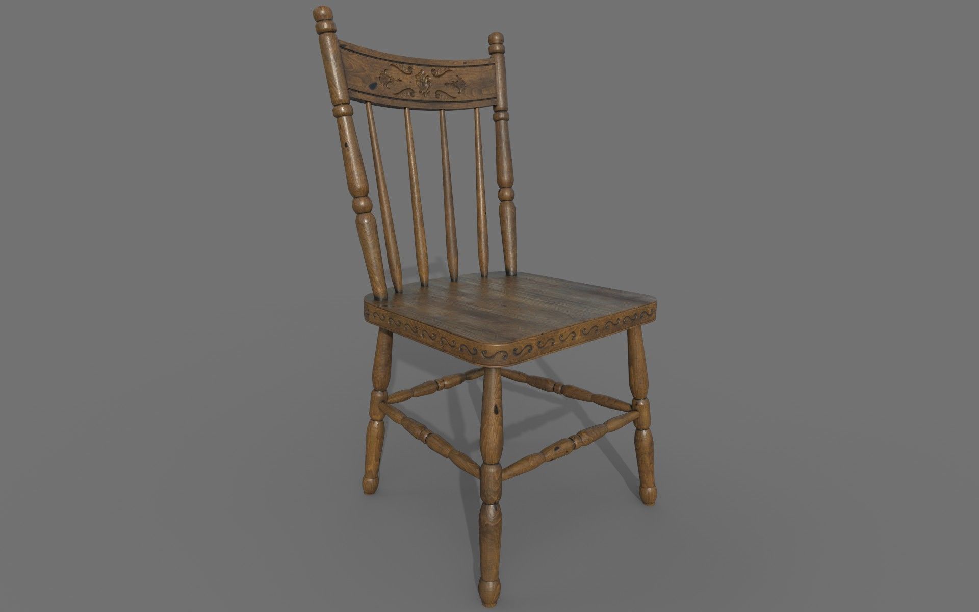 Antique Wooden Chair Low-poly 3D model_9
