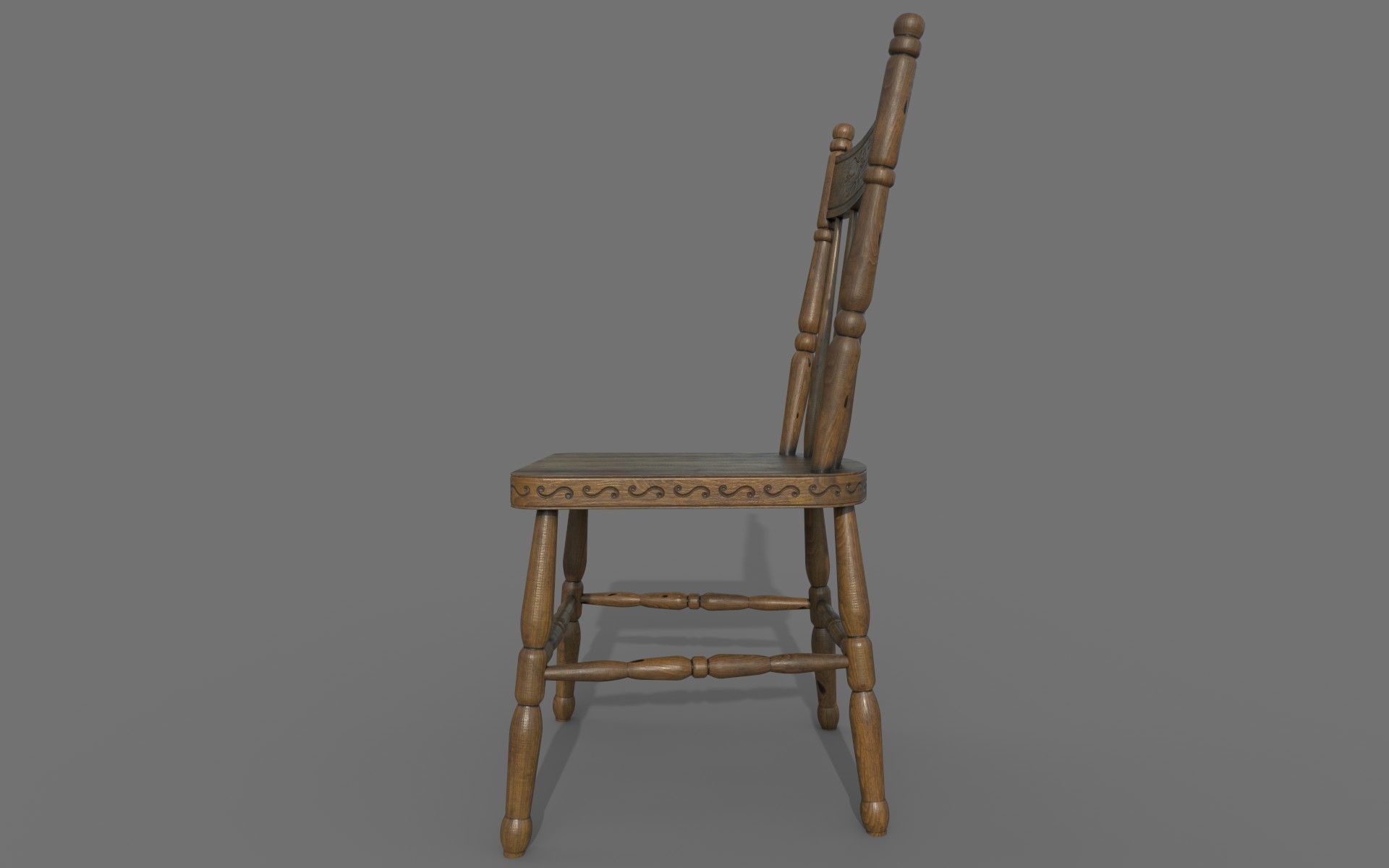 Antique Wooden Chair Low-poly 3D model_12