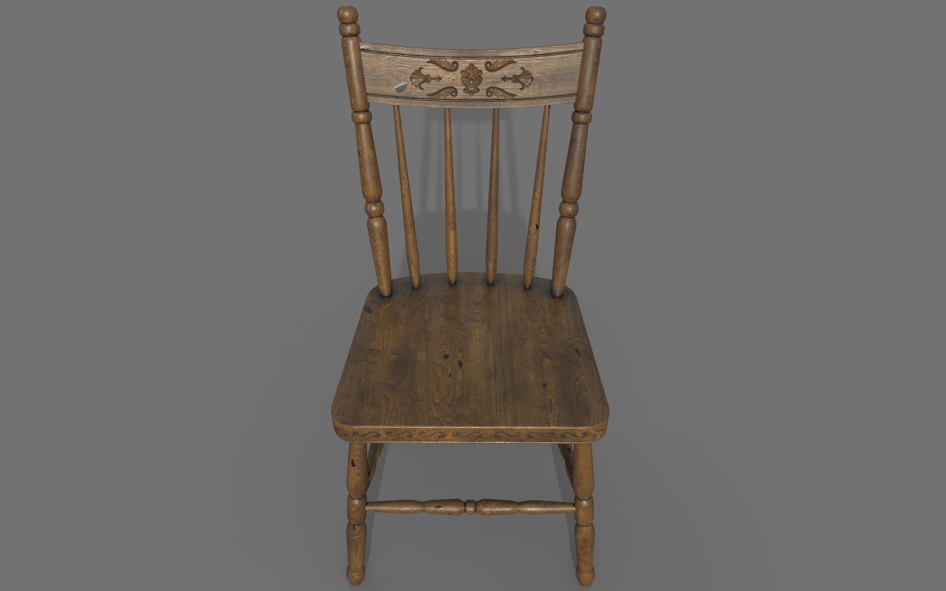 Antique Wooden Chair Low-poly 3D model_7