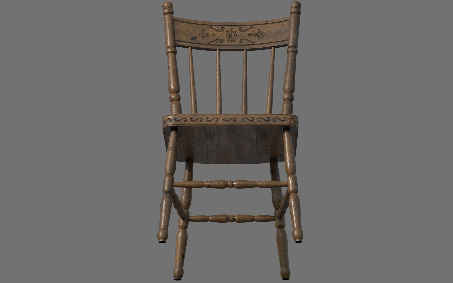 Antique Wooden Chair Low-poly 3D model_18