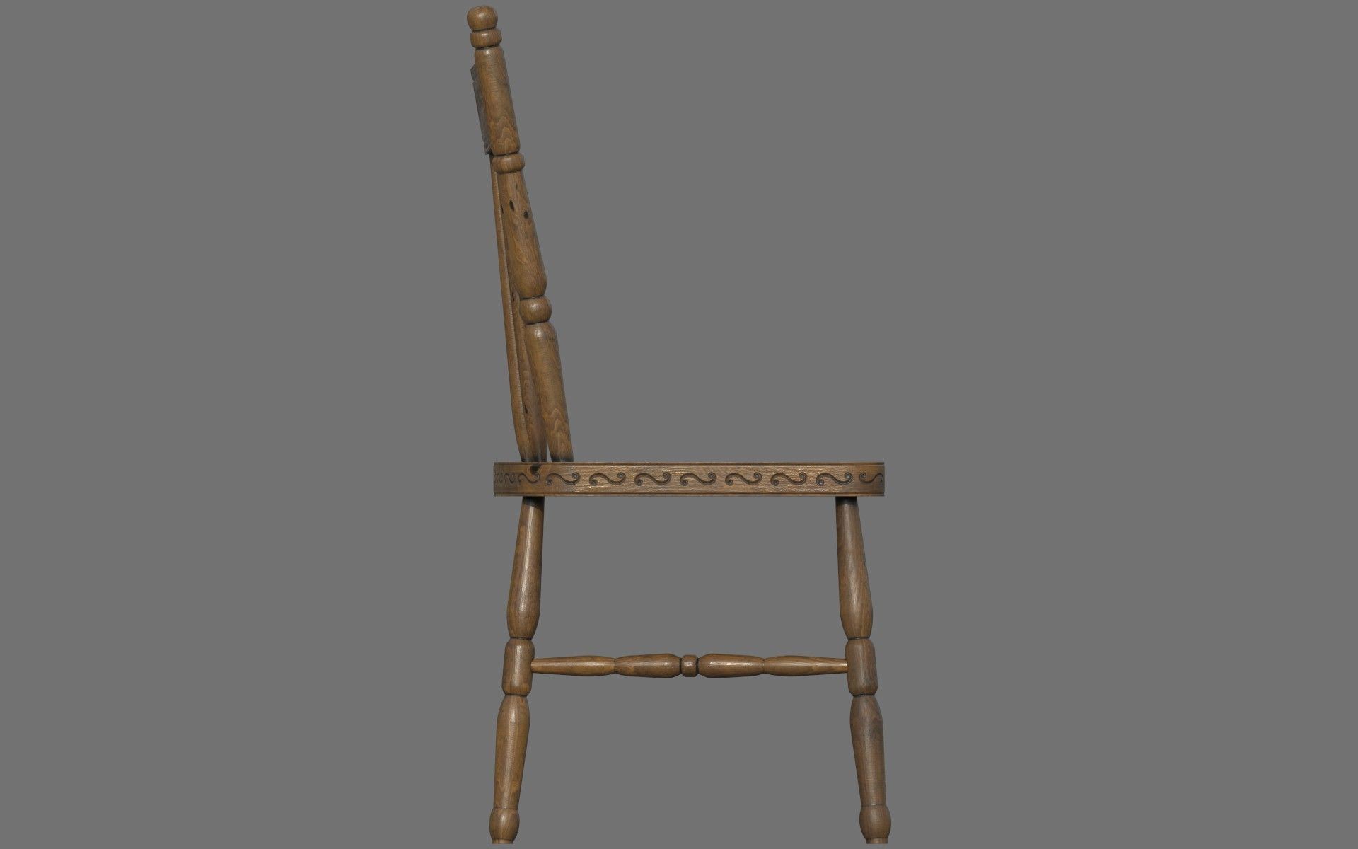 Antique Wooden Chair Low-poly 3D model_5