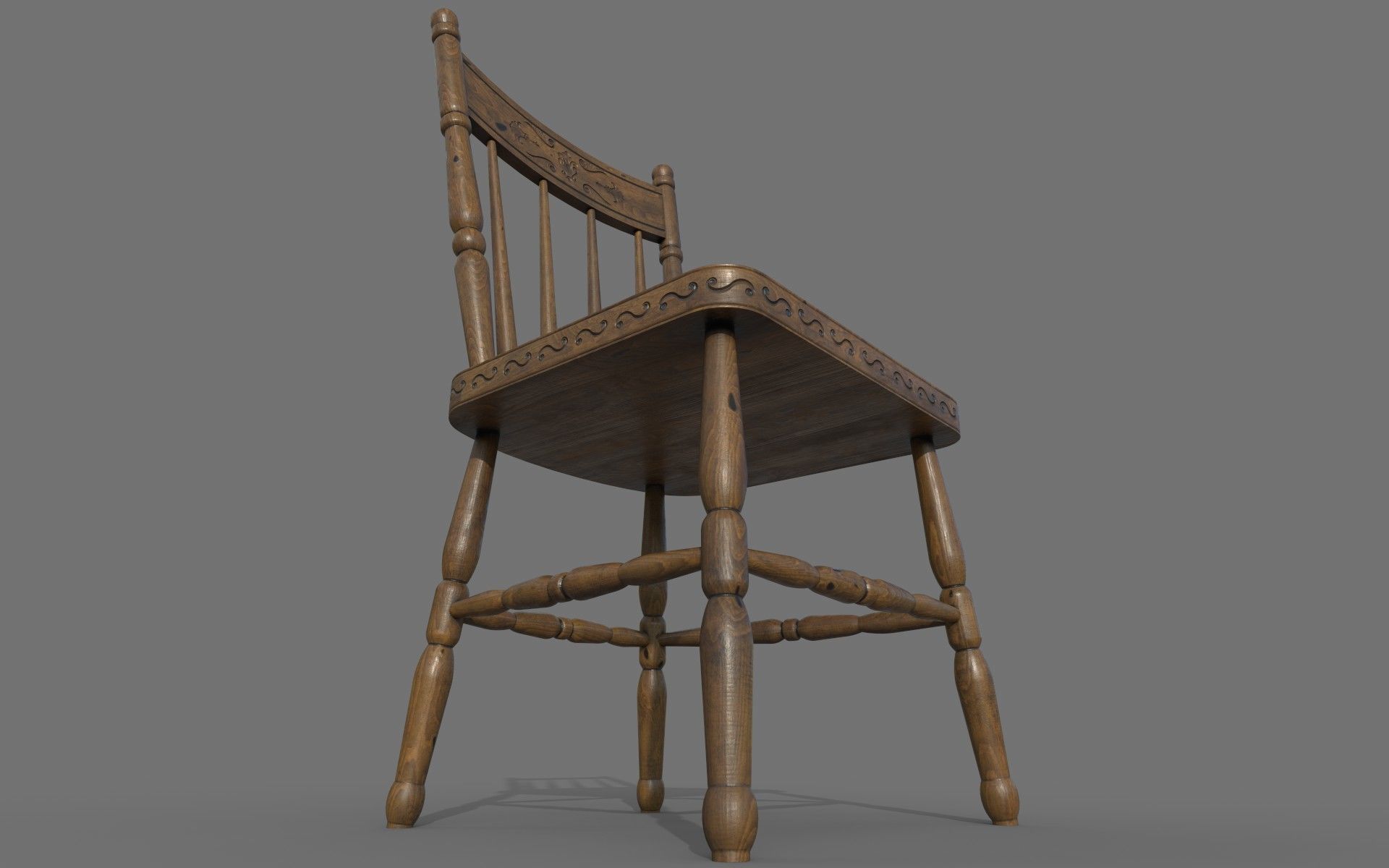 Antique Wooden Chair Low-poly 3D model_17