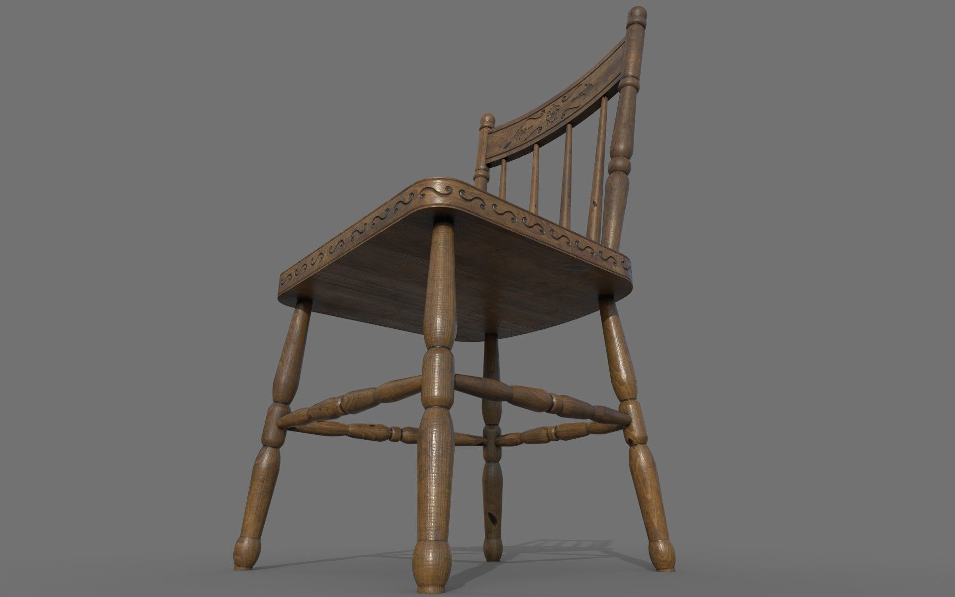 Antique Wooden Chair Low-poly 3D model_16