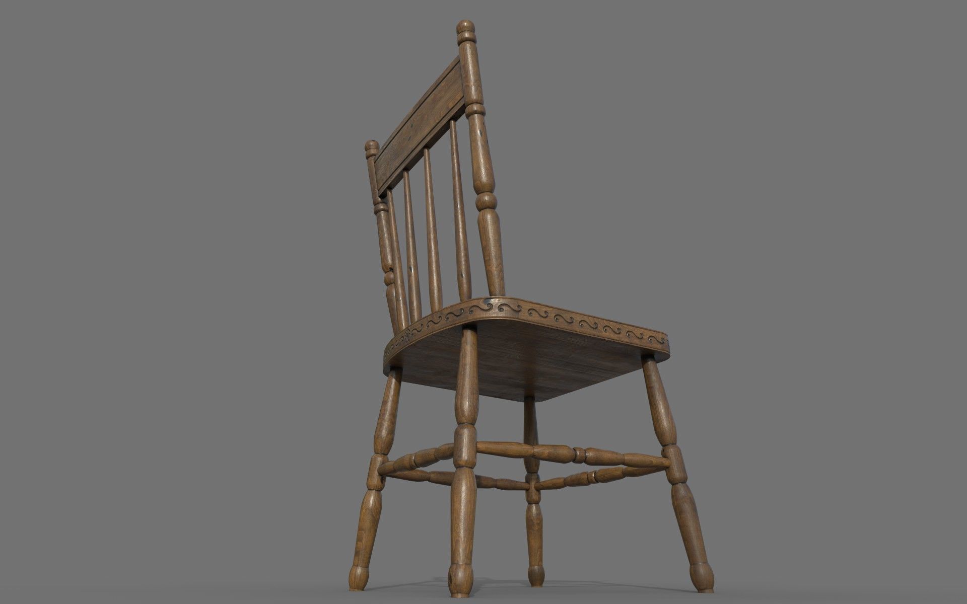 Antique Wooden Chair Low-poly 3D model_14