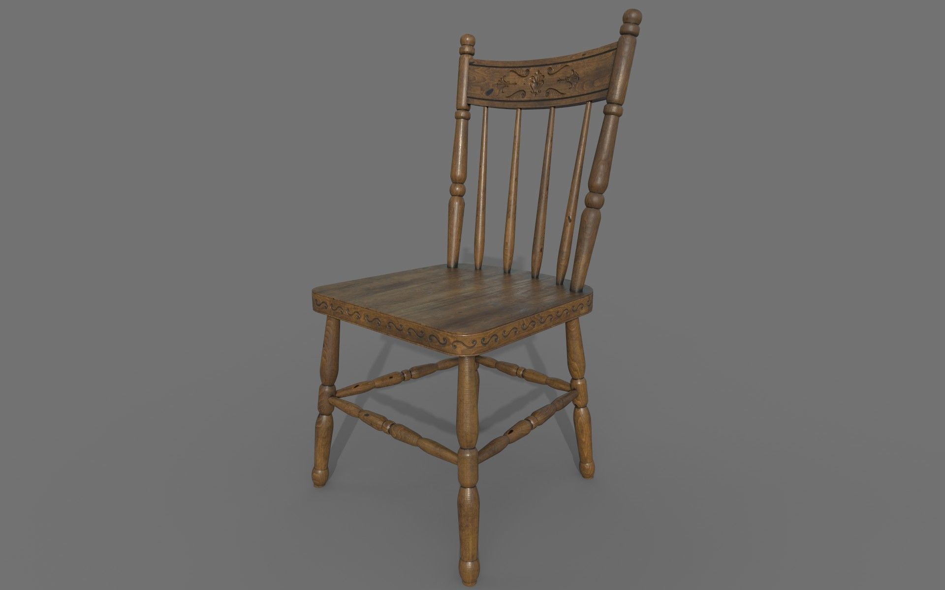 Antique Wooden Chair Low-poly 3D model_8