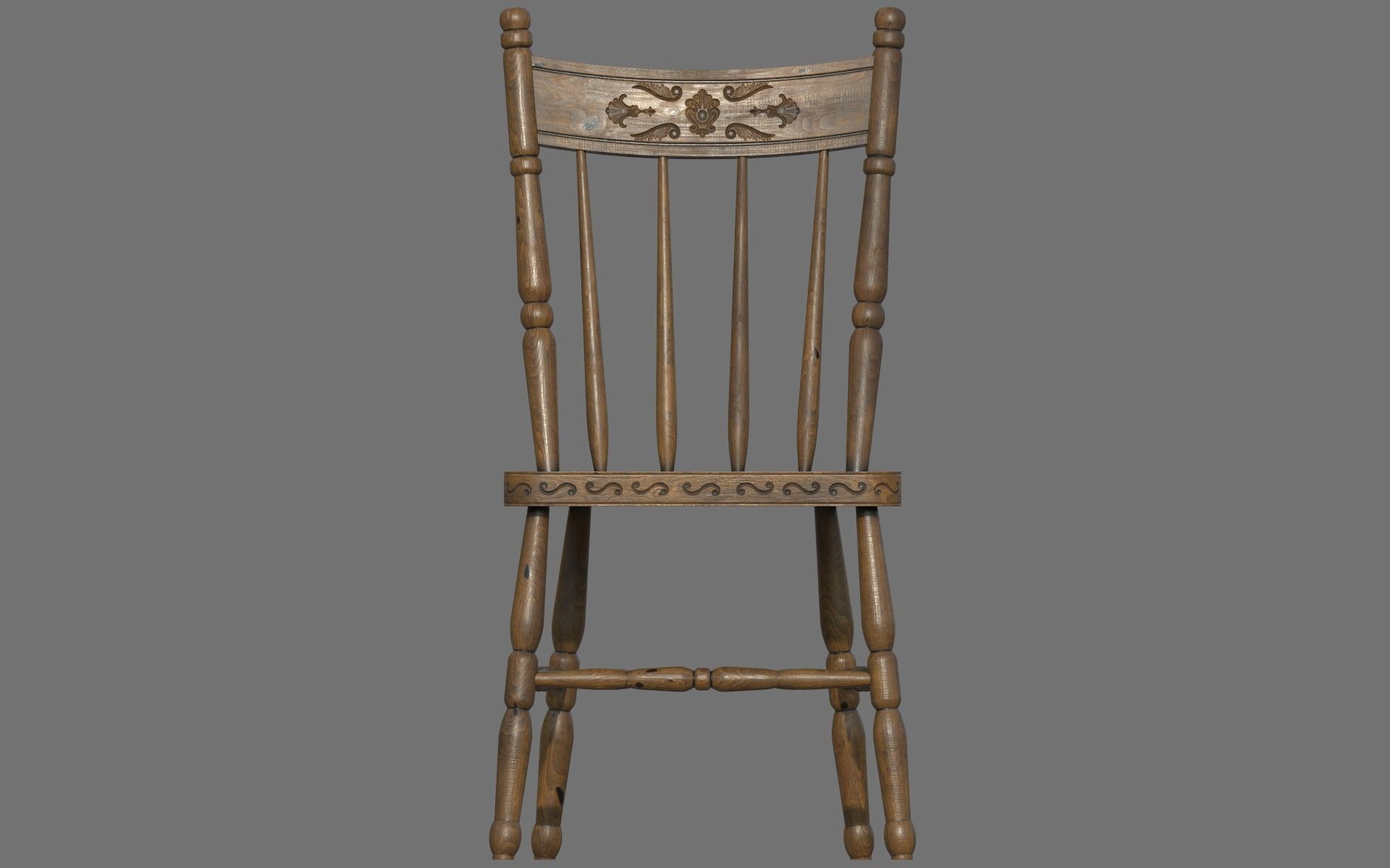 Antique Wooden Chair Low-poly 3D model_2