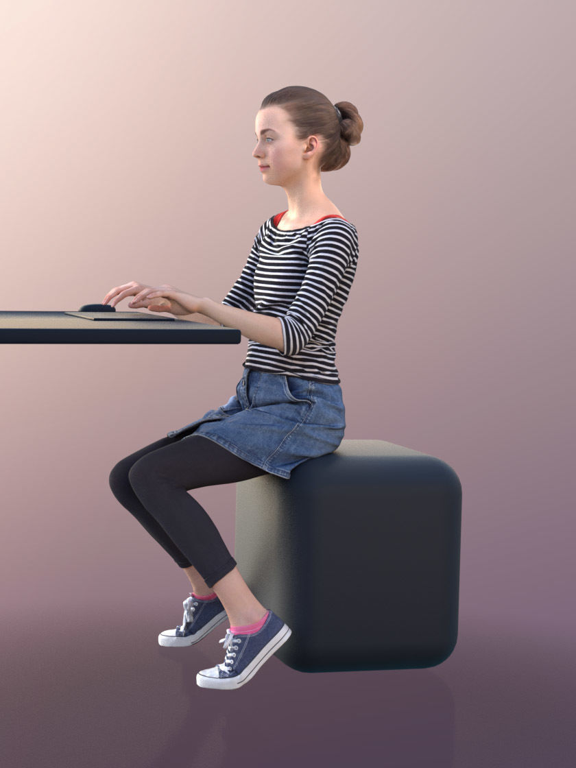 Mady 10107 - Typing Girl Low-poly 3D model_2