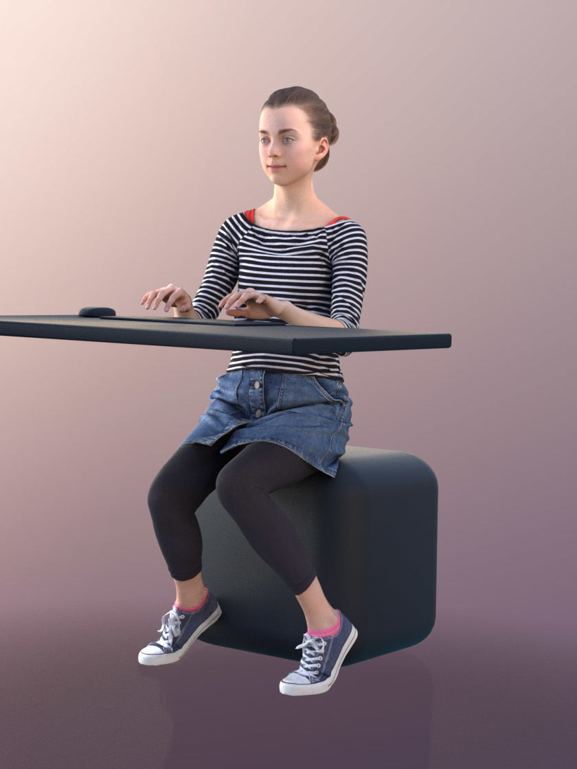 Mady 10107 - Typing Girl Low-poly 3D model_1