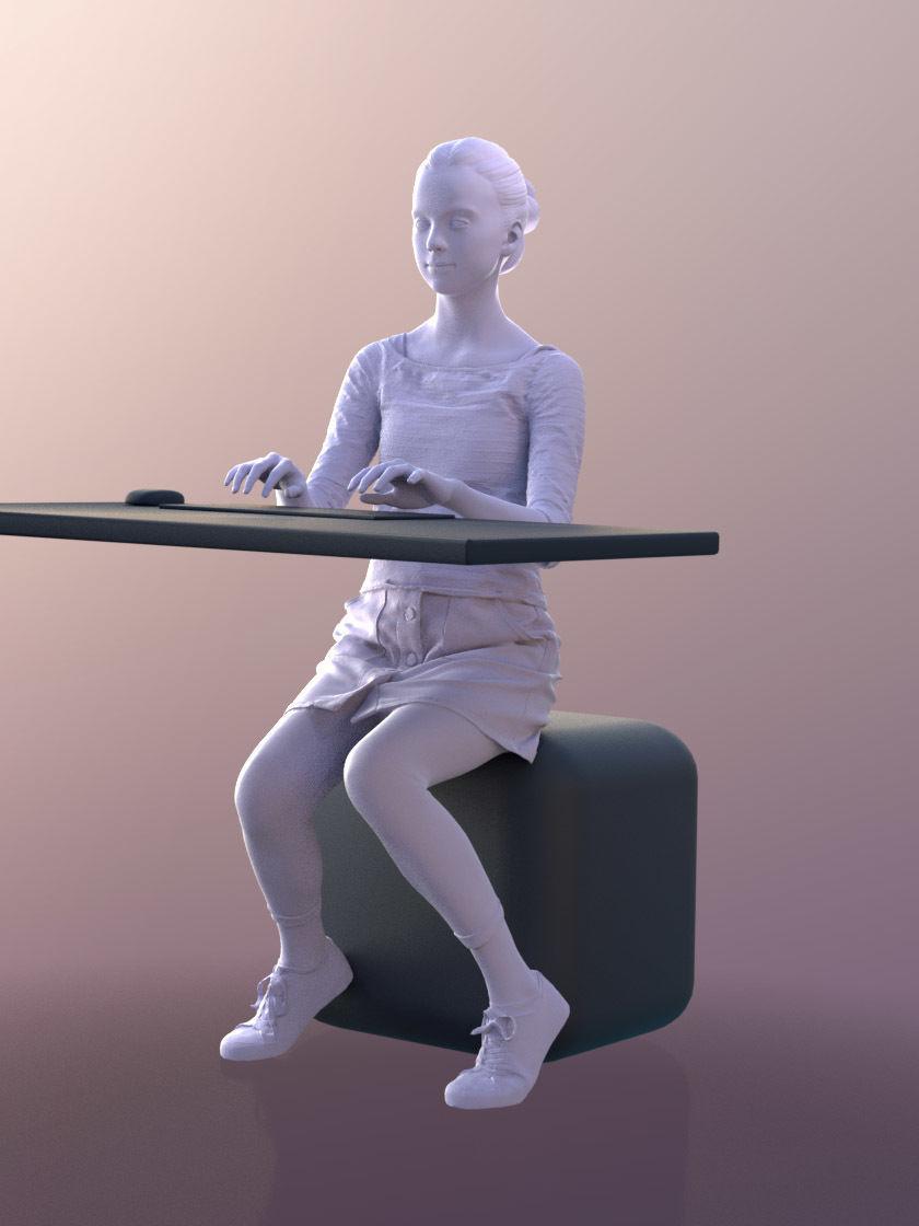 Mady 10107 - Typing Girl Low-poly 3D model_3