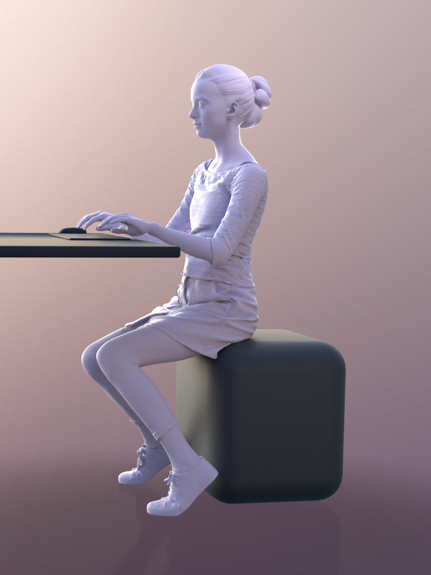 Mady 10107 - Typing Girl Low-poly 3D model_4