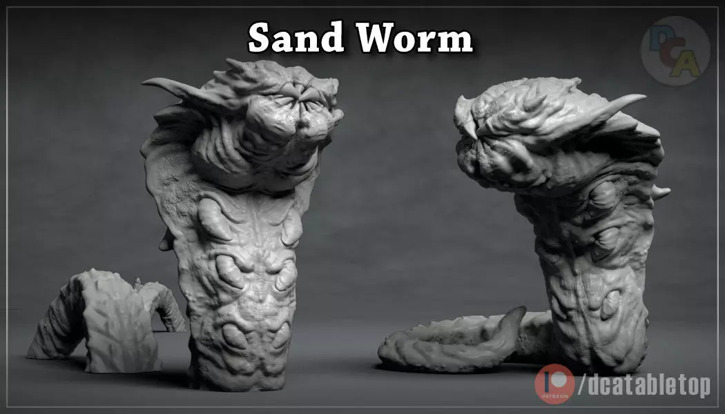 Giant Sand Worm 2 Poses - 3D printable creature 3D print model 3D print model_0