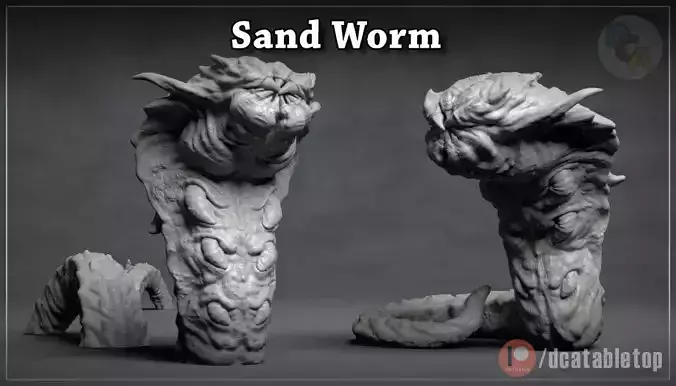 Giant Sand Worm 2 Poses - 3D printable creature 3D print model 3D print model