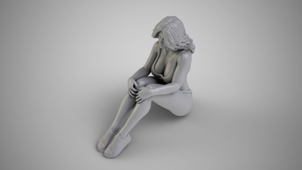 Girl Sit in the Forest 3D print model_4