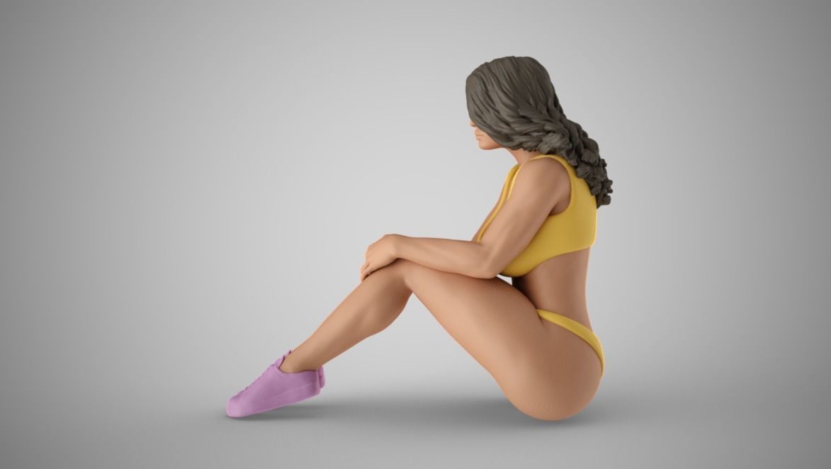 Girl Sit in the Forest 3D print model_11