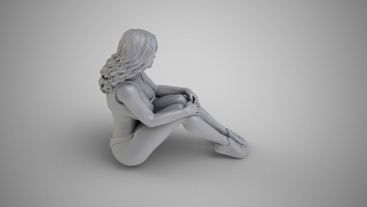 Girl Sit in the Forest 3D print model_2