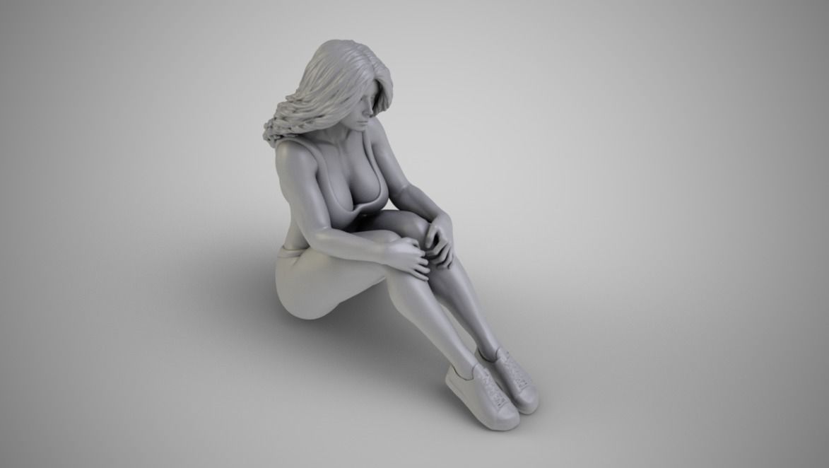 Girl Sit in the Forest 3D print model_1