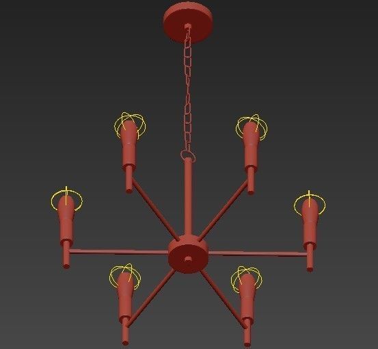 6 Lights Modern Pendant Lighting Golden 3D model_1