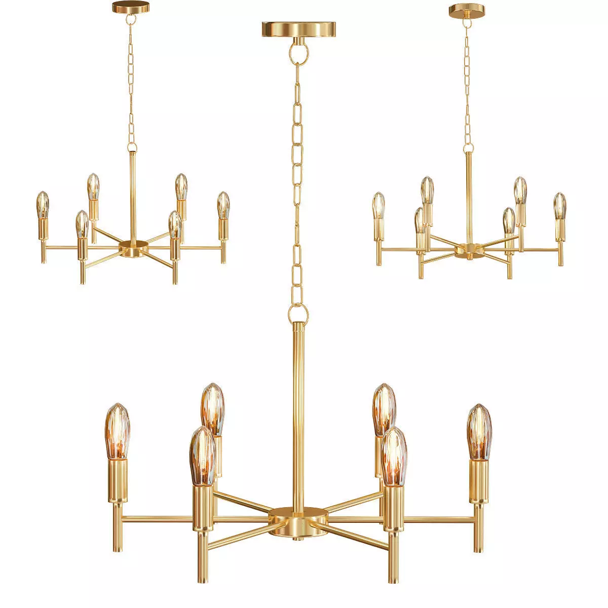 6 Lights Modern Pendant Lighting Golden 3D model_0