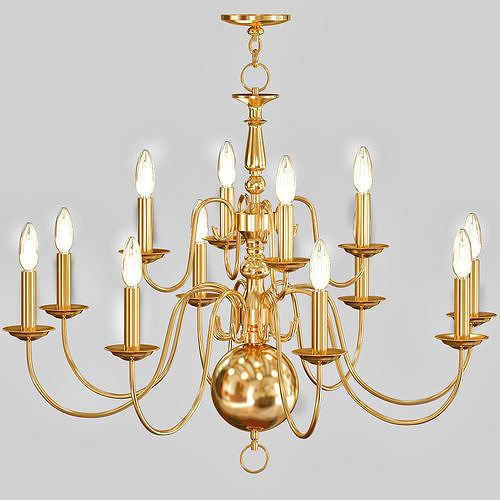 Chandelier with 6 Lights in Antique Brass 3D model