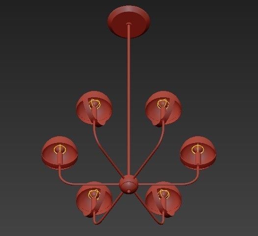 Wide Aged Brass 5 Light Chandelier 3D model_1