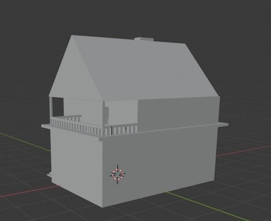 House with balcony Low-poly 3D model_1