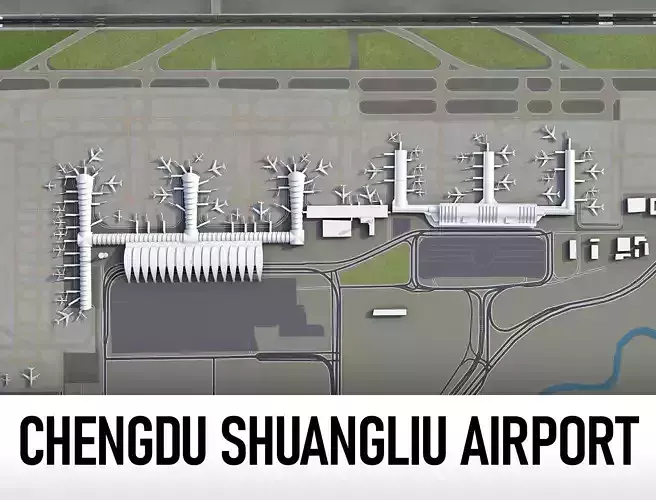Chengdu Shuangliu International Airport - CTU Low-poly 3D model