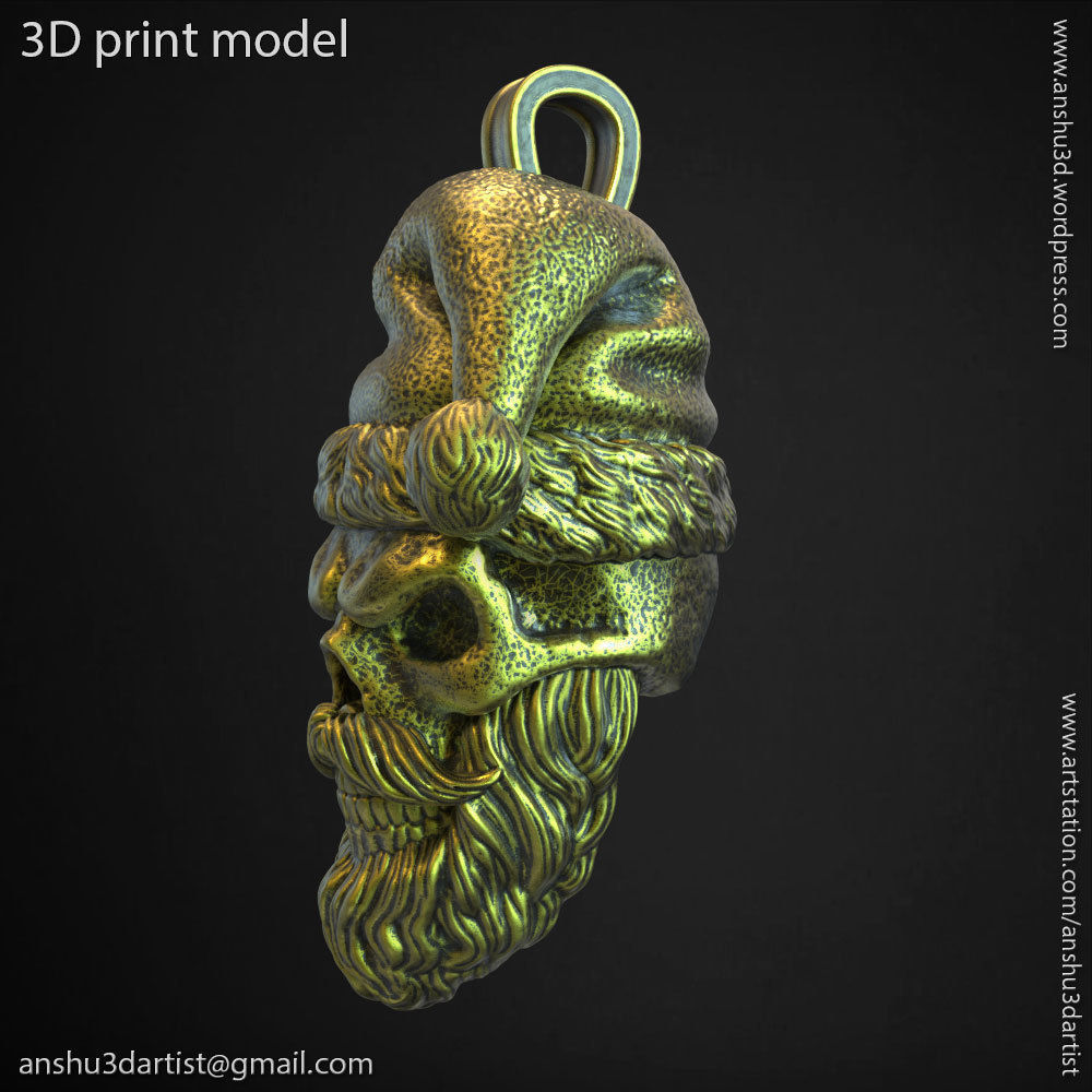 skull pendant jewelry Santa claus  vol1  3D print model_5