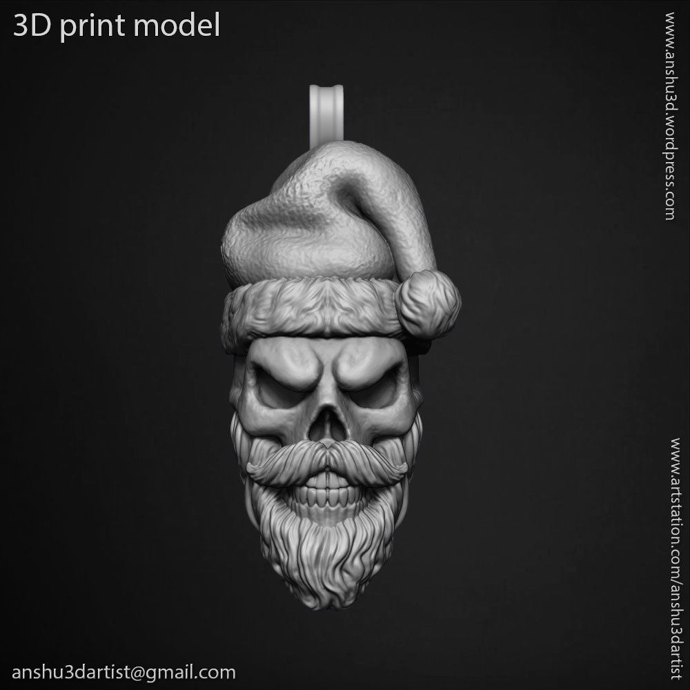 skull pendant jewelry Santa claus  vol1  3D print model_10