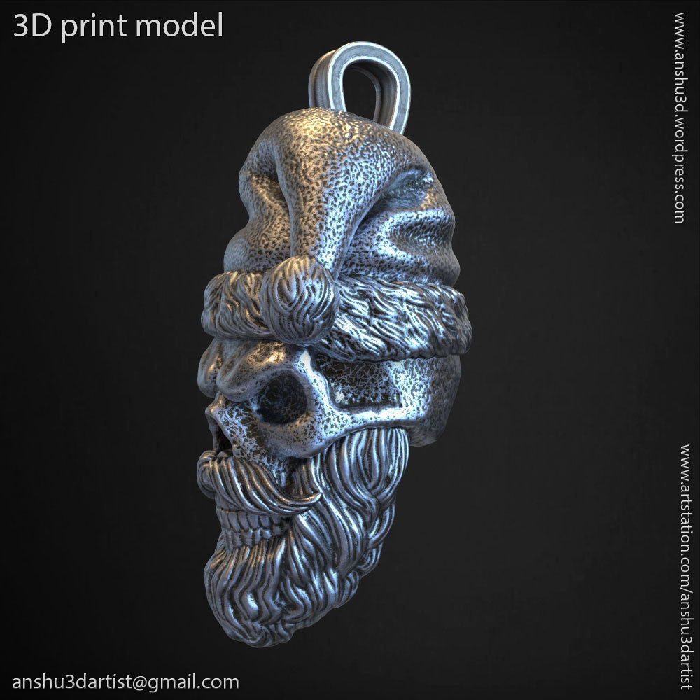 skull pendant jewelry Santa claus  vol1  3D print model_4