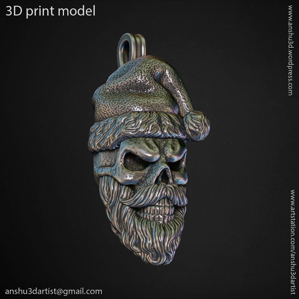 skull pendant jewelry Santa claus  vol1  3D print model_18